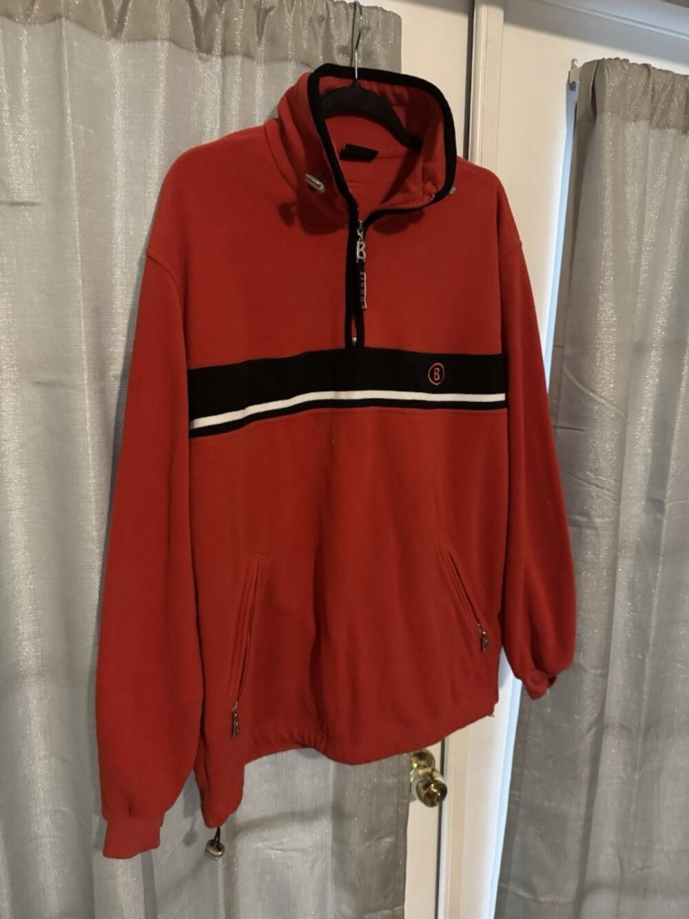 Bogner Men's Orange Stripe Turtle Neck Mock Half Zip Fleece Sweater Size L